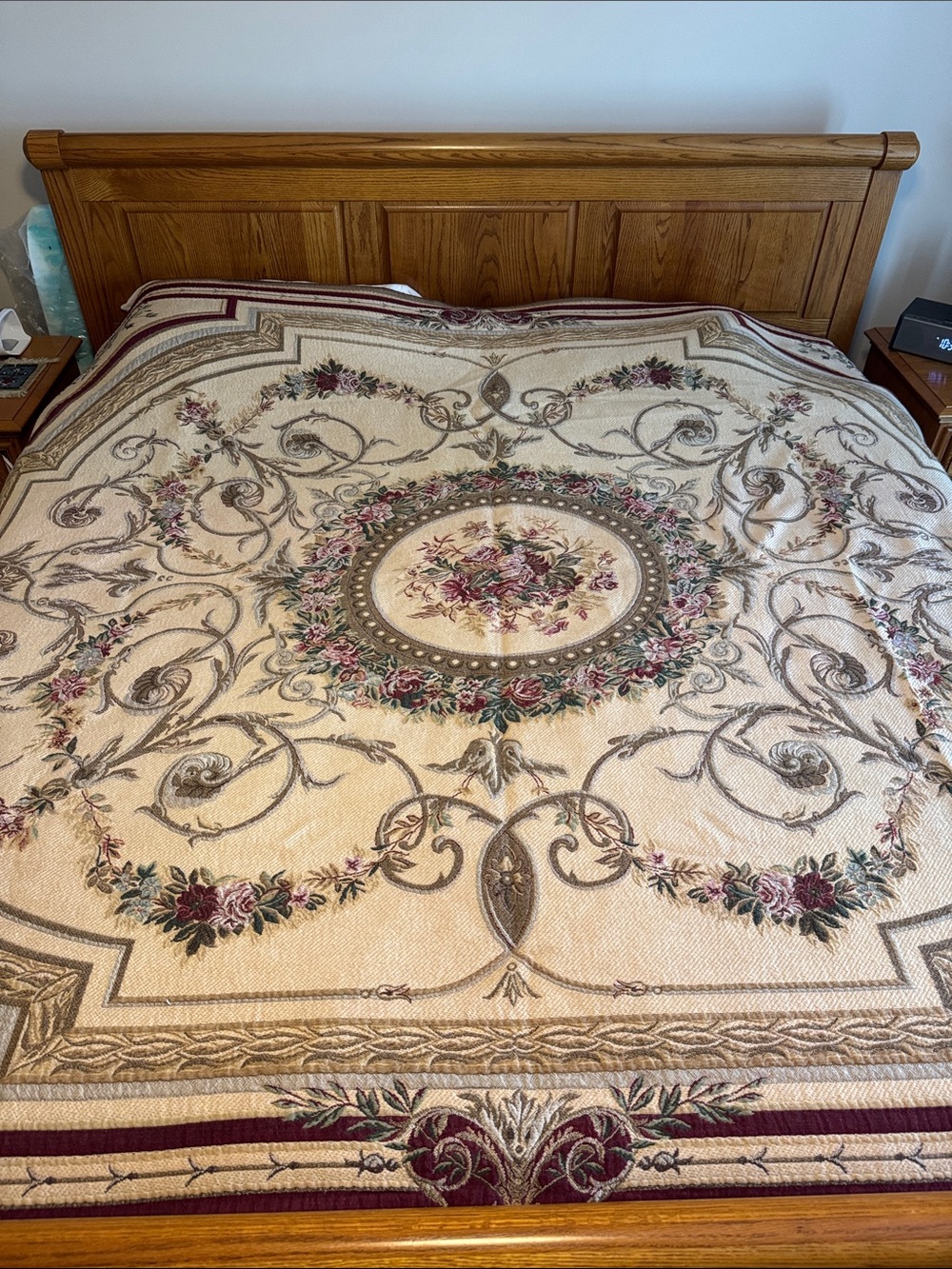 Best of Flanders Tapestry Vintage Floral Medallion Belgium King Bedspread Quilt